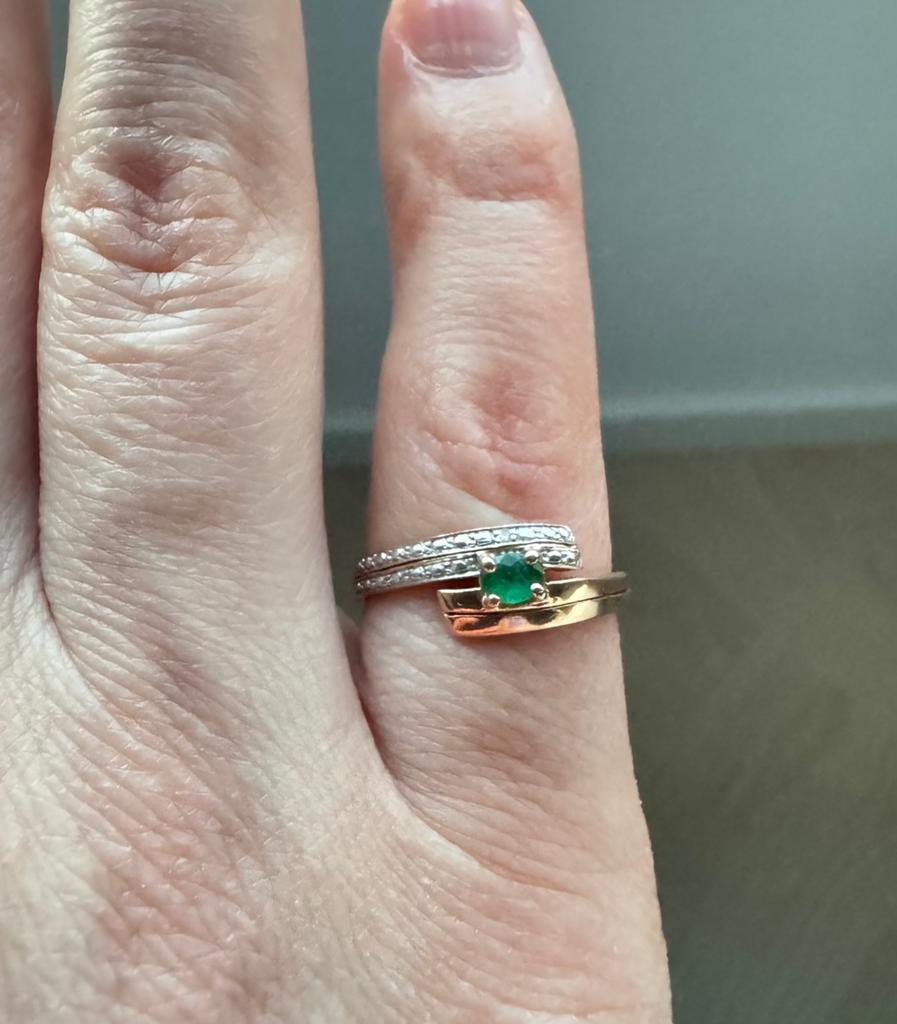 14k Gouden Ring met Russische Smaragd & Diamant, Ophalen of Verzenden, Zo goed als nieuw, 17 tot 18, Dame