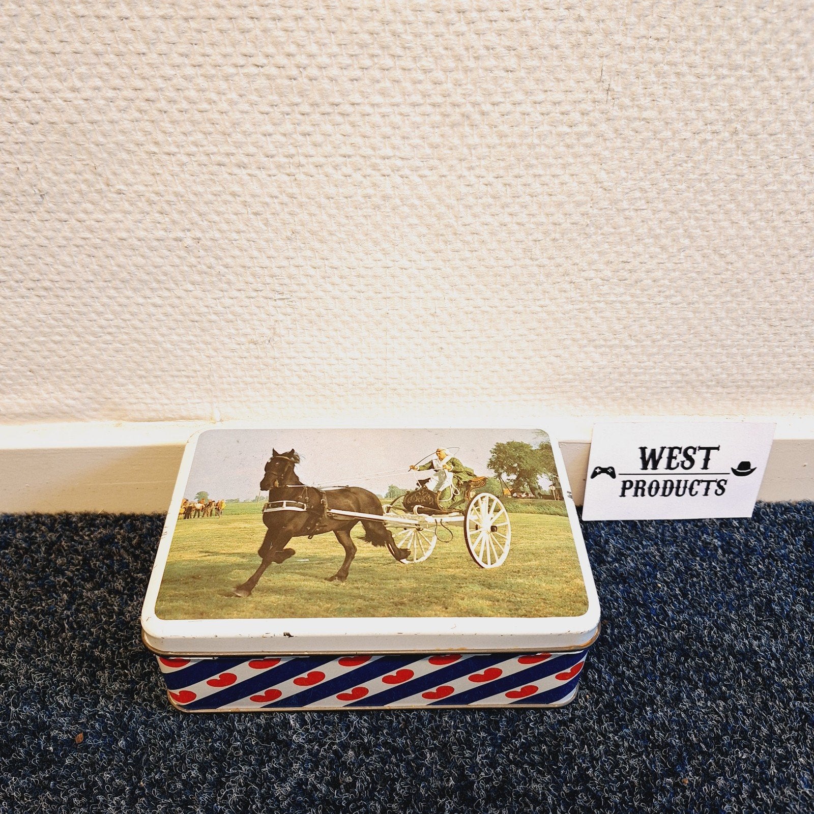 Vintage Fries Koekblik/Koektrommel met Paard & Wagen, Ophalen of Verzenden, Gebruikt, Koek(jes), Overige merken