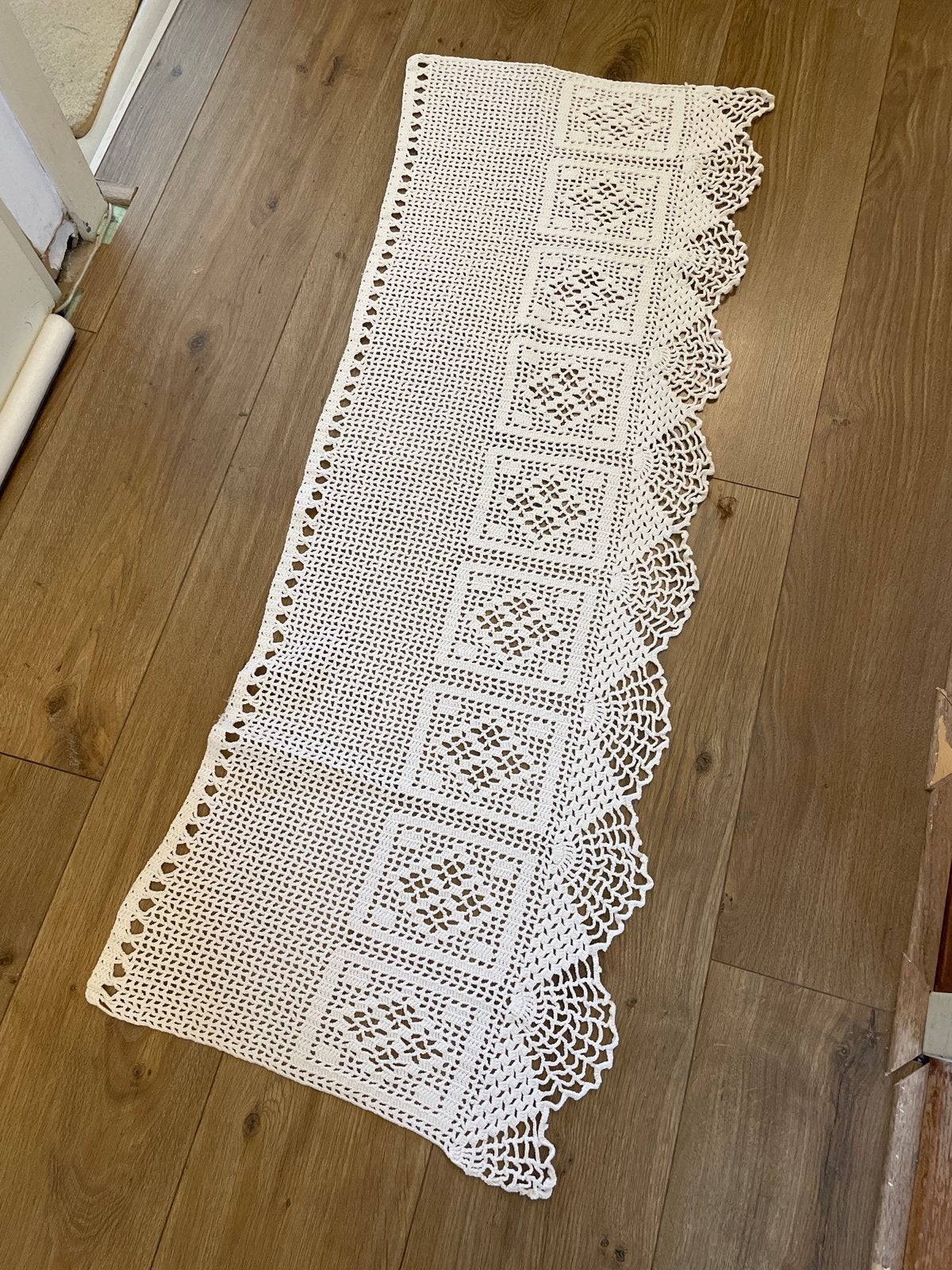Handgemaakt gehaakt gordijn - 110x45 cm, Huis en Inrichting, Ophalen of Verzenden, Gebruikt, Wit, Gordijn