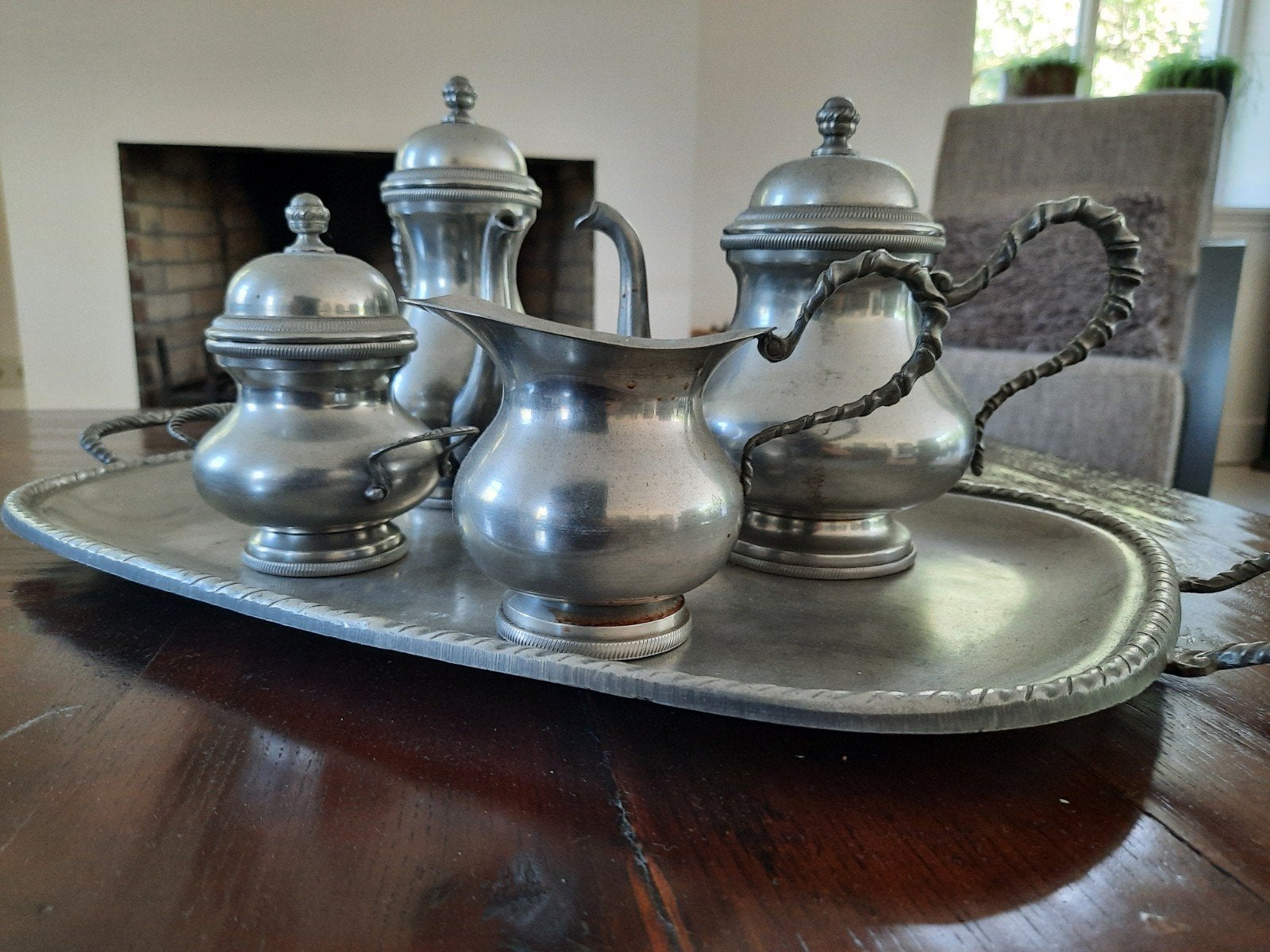 Tinnen servies met dienblad, Antiek en Kunst, Ophalen