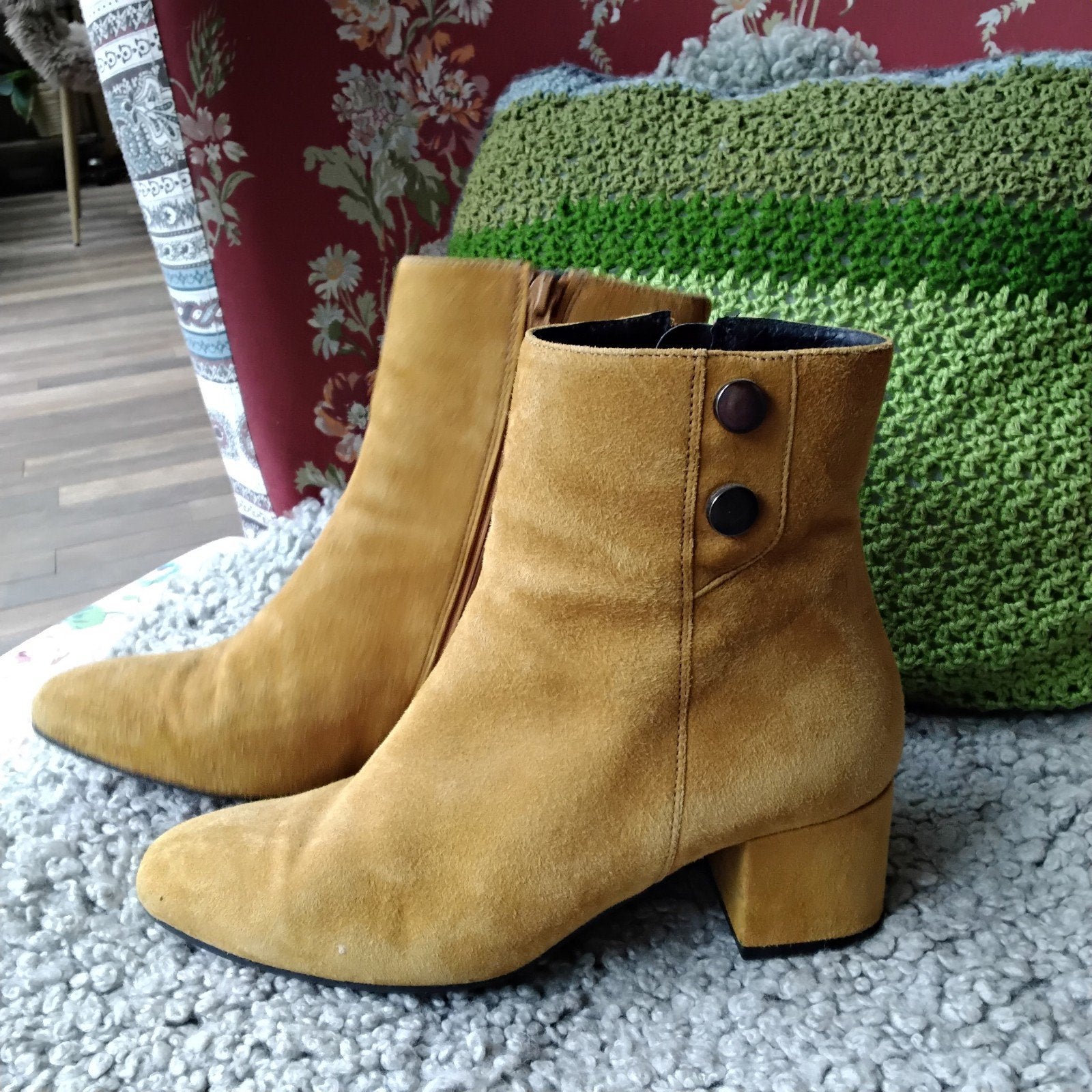 Manfield oker gele suede laarsjes maat 38, Ophalen of Verzenden, Zo goed als nieuw, Geel