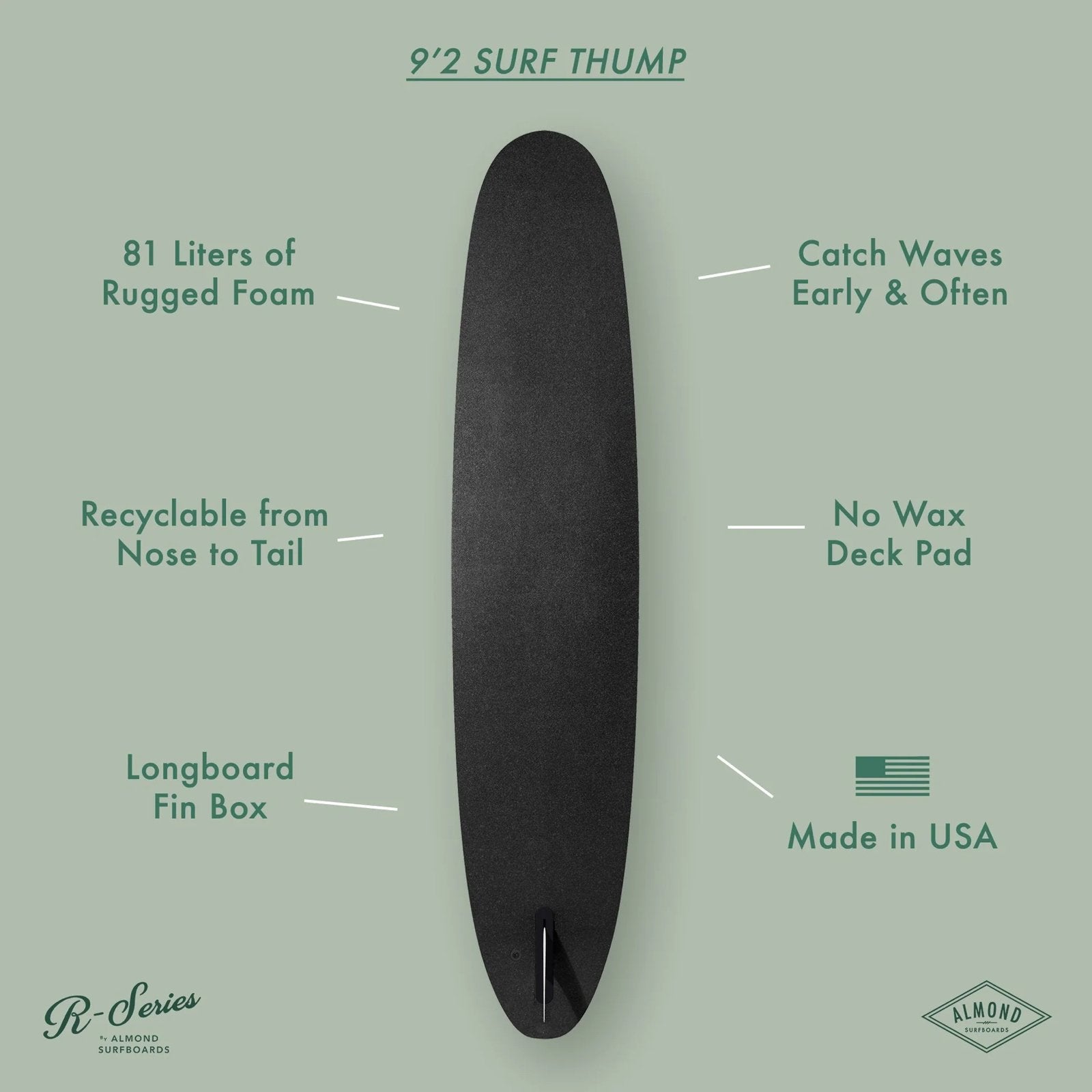 Almond 9'2 R-SERIES | SURF THUMP SoftLongboard, Ophalen of Verzenden, Zo goed als nieuw, Longboard