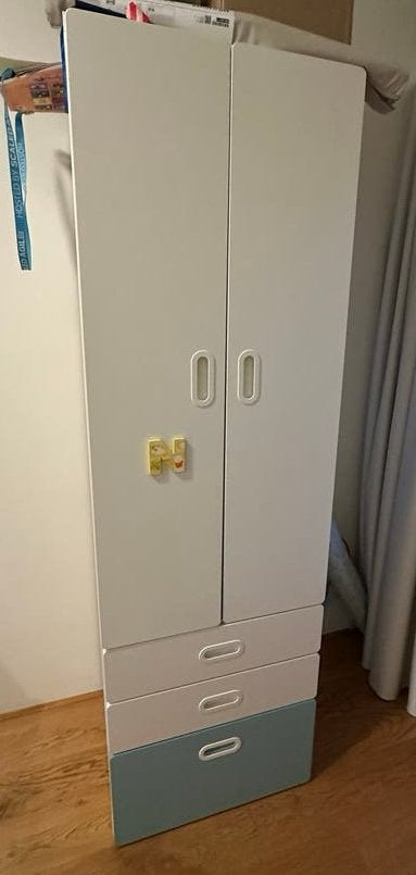 IKEA STUVA Kinderbed & Kledingkast - Wit/Lichtblauw, Ophalen, Zo goed als nieuw, Jongetje of Meisje