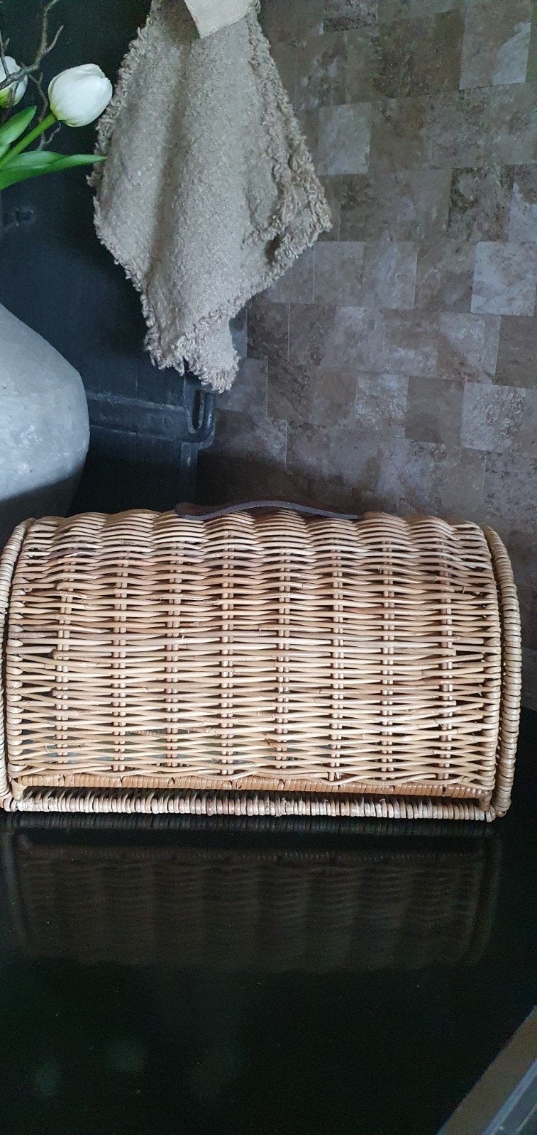 Mooie Rieten HOFFZ   mand, Ophalen of Verzenden, Zo goed als nieuw, Rond, Overige materialen