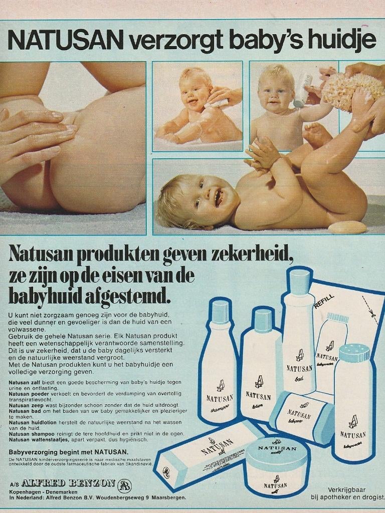 Retro reclame 1974 Natusan baby zalf luiers verschonen, Verzamelen, Retro, Verzenden, Overige typen