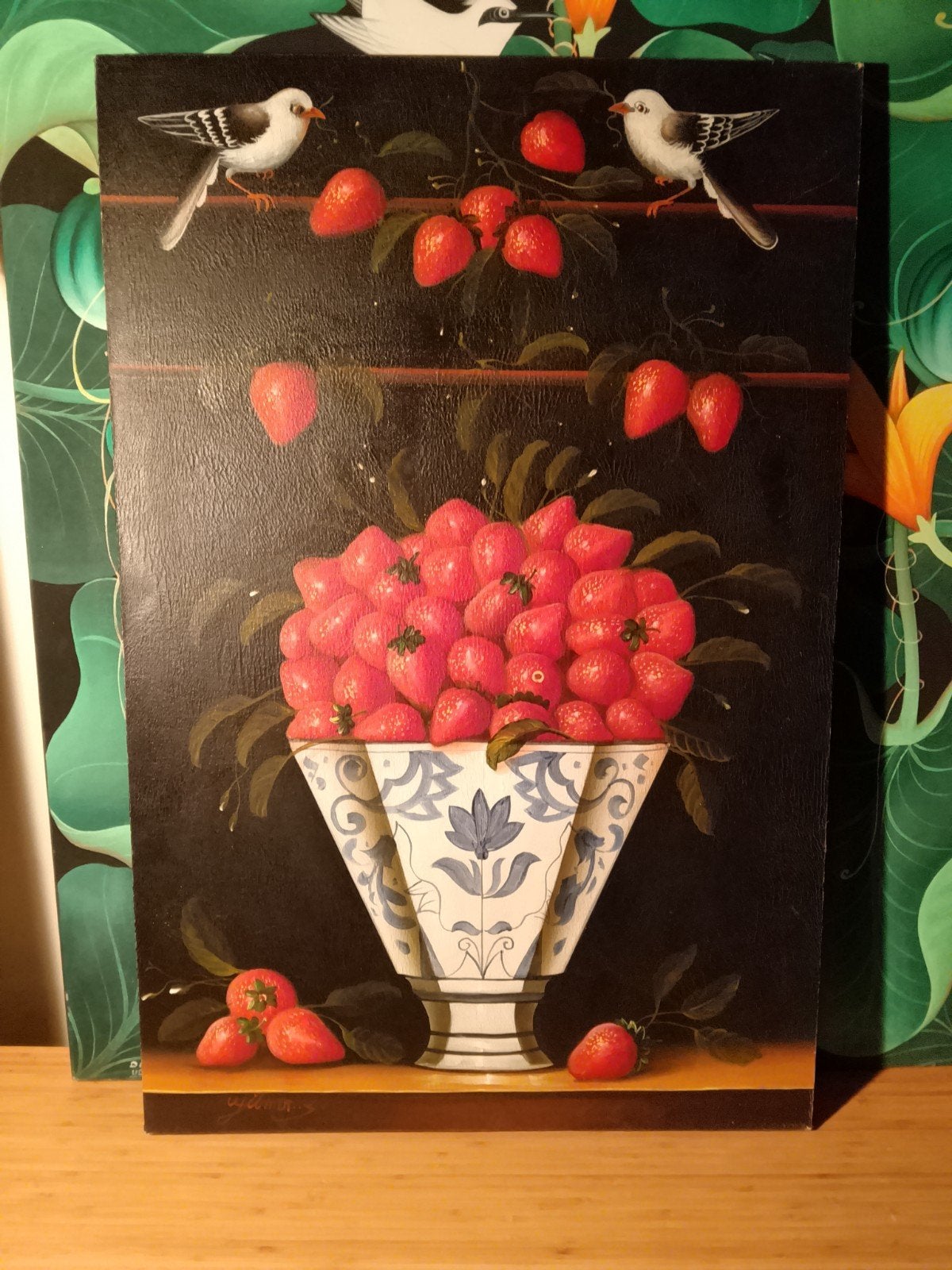 Schilderij met aardbeien en vogels - Klassieke stijl, Antiek en Kunst, Kunst | Schilderijen | Klassiek, Ophalen