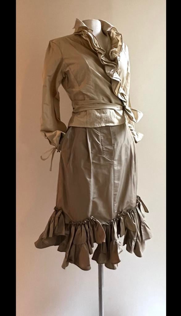MaxMara 38 stroken rok kaki/zand, Kleding | Dames, Maat 38/40 (M), Verzenden, Beige, Zo goed als nieuw