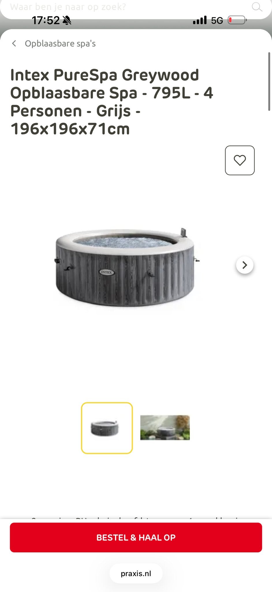 Intex PureSpa Greywood Opblaasbare Spa - 4 Personen, Tuin en Terras, Verzenden, Gebruikt, Opblaasbaar