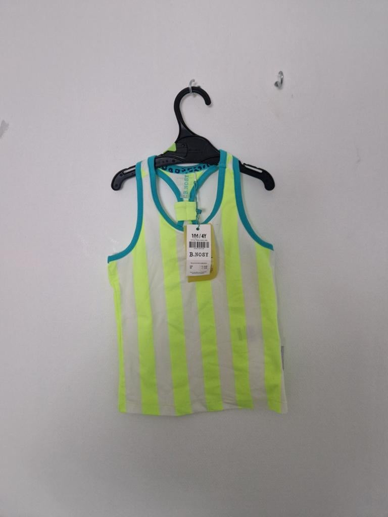 B.NOSY Neon Geel/Wit Gestreept Mouwloos Shirt - Maat 104/110, Kinderen en Baby's, Kinderkleding | Maat 104, Jongen of Meisje, Nieuw