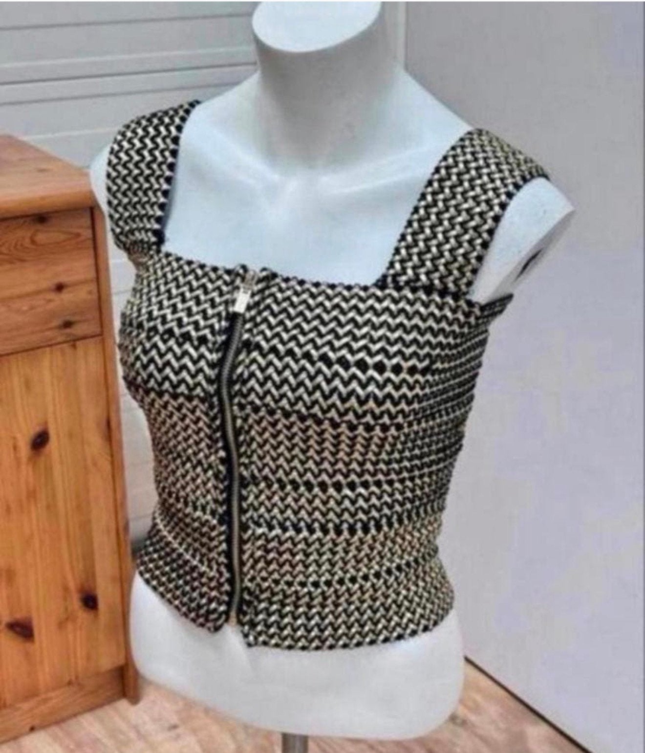 LM LULU - elastisch jurk mode topje S dames goud-zwart top, Kleding | Dames, M, Ophalen of Verzenden, Zo goed als nieuw, Maat 36 (S)