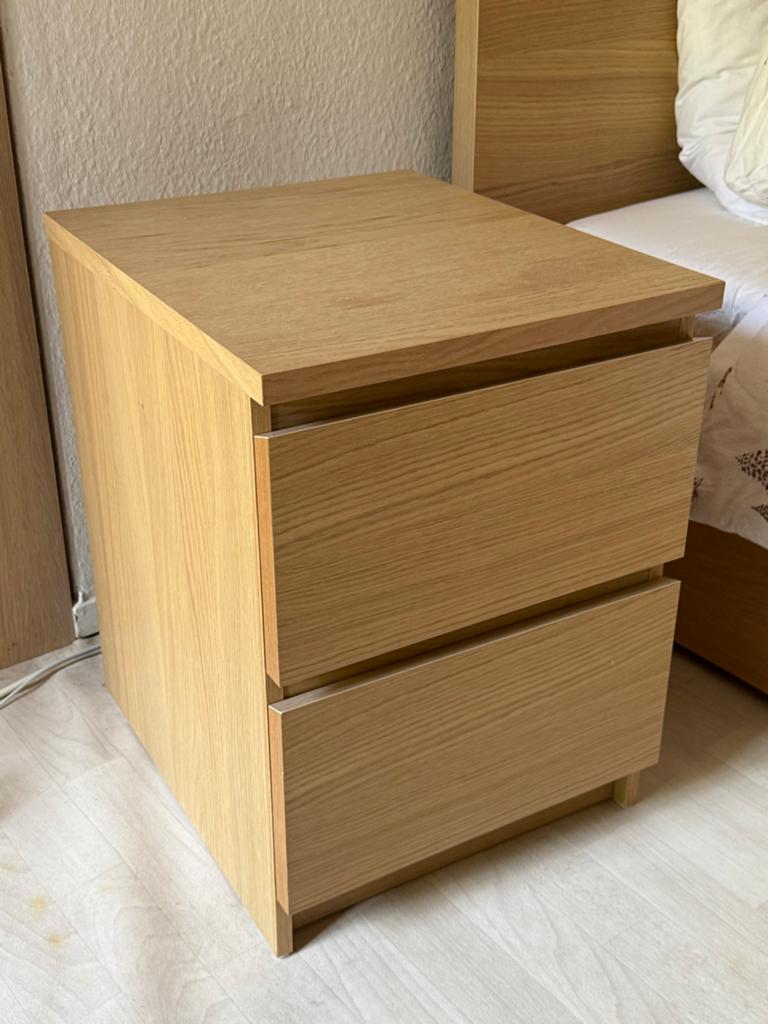 Ikea Nachtkastje met 2 lades - Houtkleurig, Ophalen, Gebruikt, Minder dan 45 cm, Minder dan 55 cm