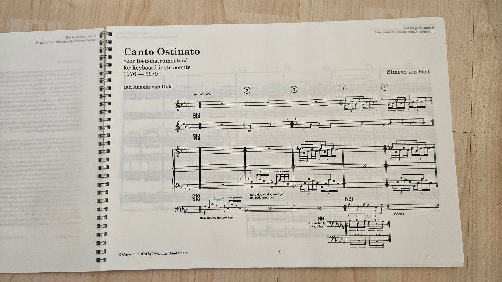 Bladmuziek van Canto Ostinato Simeon ten Holt Keyboard, Ophalen of Verzenden, Artiest