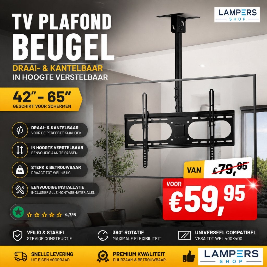 TV Beugel voor plafond of schuine wand-In hoogte verstelbaar, Ophalen of Verzenden, Nieuw