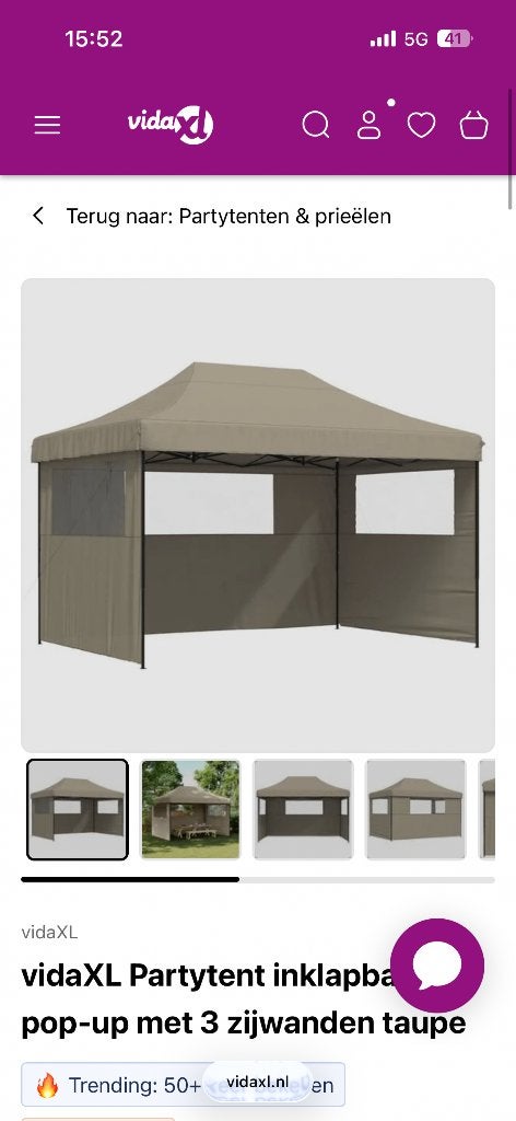Partytent 4x3 easy pop up met zijwanden, ongeopend, Ophalen, Opvouwbaar, Partytent, Nieuw