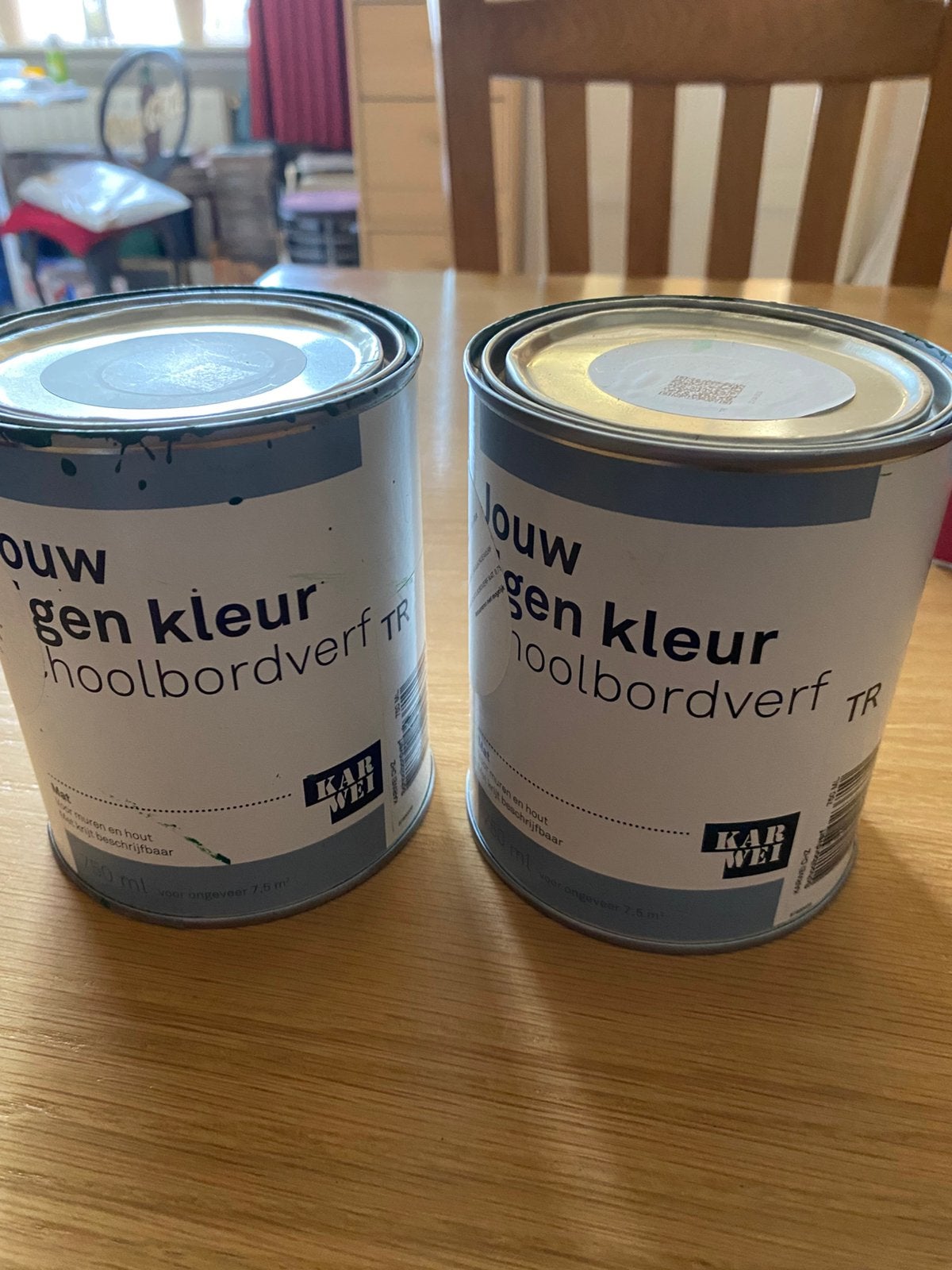 2 blikken schoolbordverf nieuw donkergroen zie foto,s, Doe-het-zelf en Verbouw, Verf, Beits en Lak, Nieuw, Ophalen of Verzenden