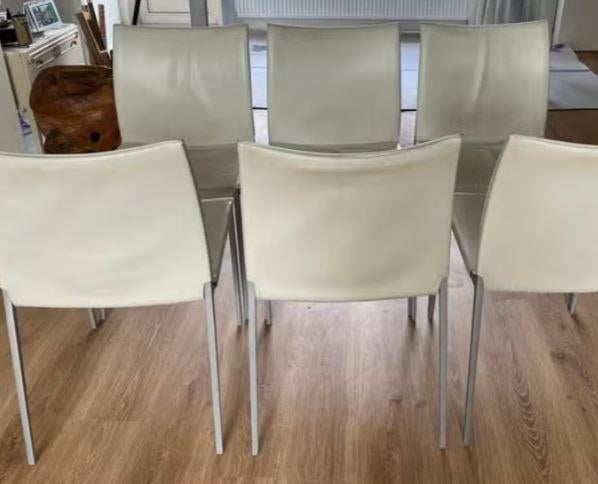 Zanotta Lia stoelen, roomwit leer, grijze poten, 4 stuks, Ophalen, Gebruikt, Wit, Vier