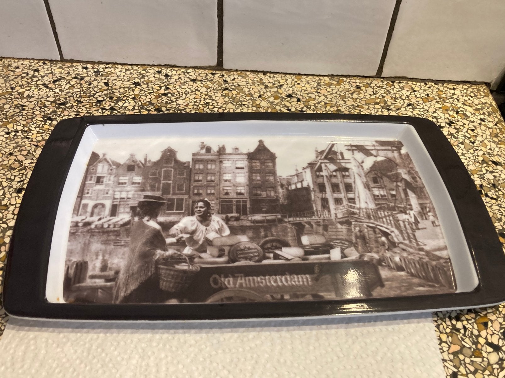 Dienblad old amsterdam, Ophalen of Verzenden, Zo goed als nieuw, Rond, Hout