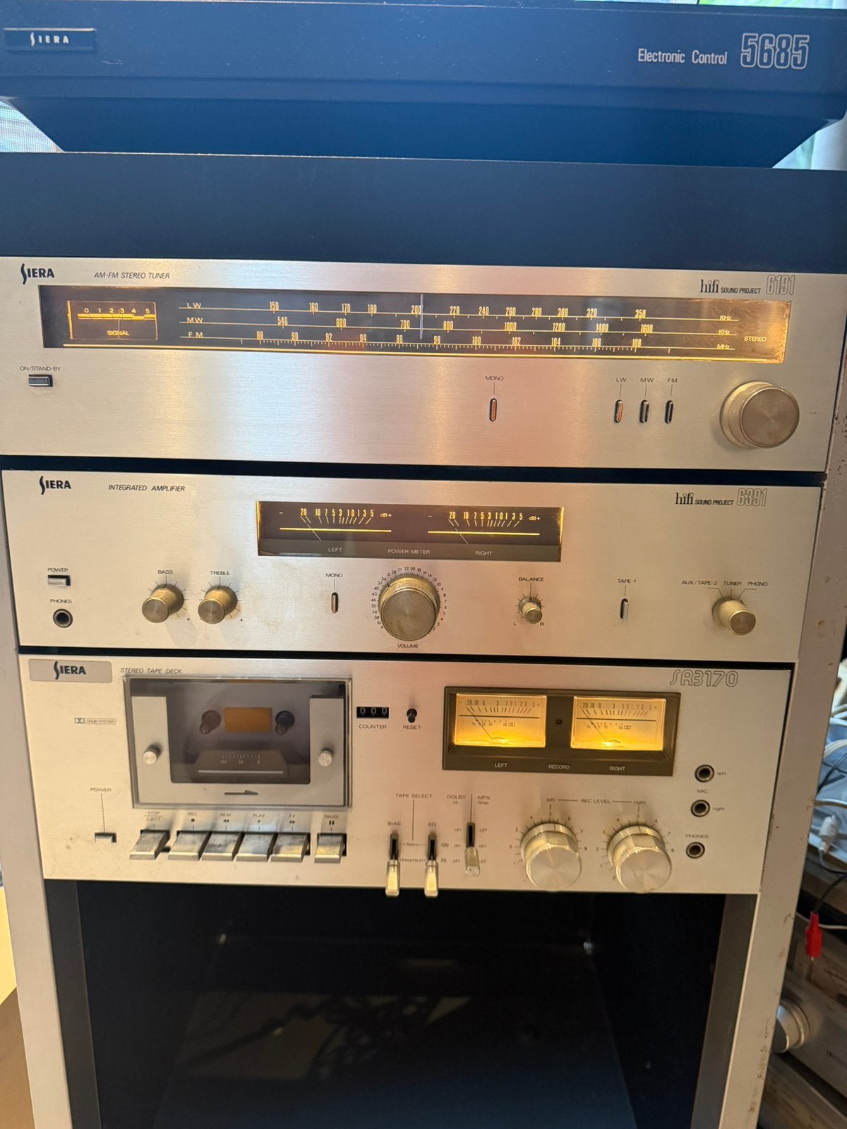 Philips siera vintage stereo set losse componenten in meubel, Ophalen, Philips, Cassettedeck, Losse componenten