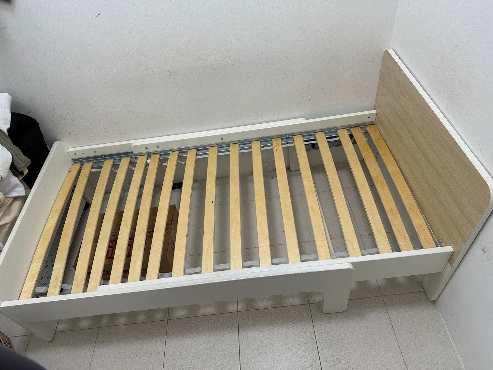 Ikea SLÄKT meegroeibed - Wit/Hout, Ophalen, 90 cm, Eenpersoons, Wit