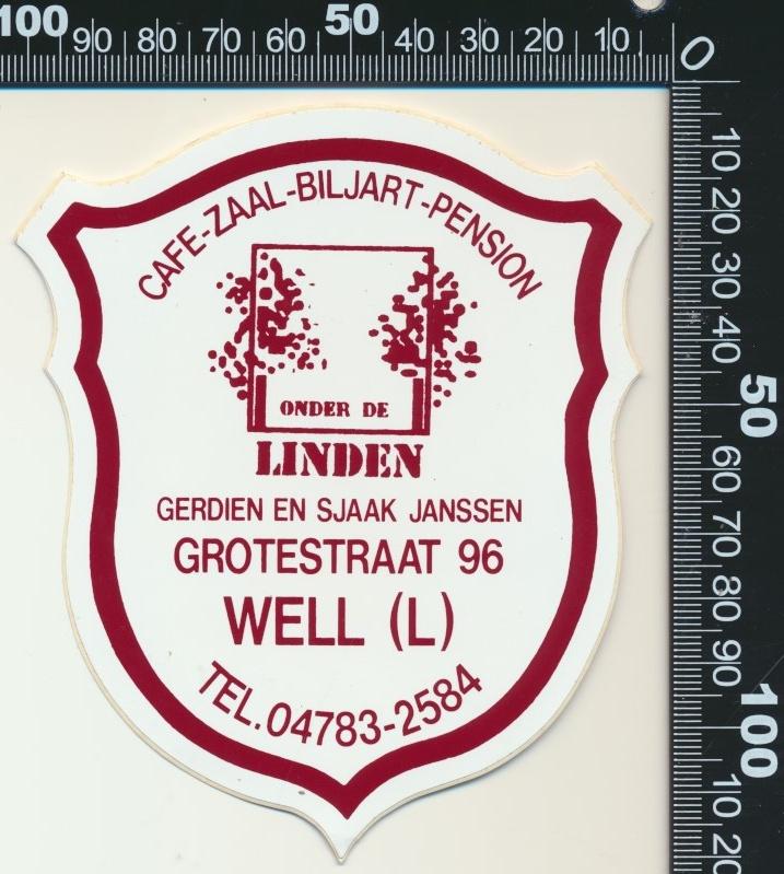 Sticker: Cafe Zaal Biljart Pension Onder De Linden - Well, Ophalen of Verzenden, Zo goed als nieuw, Bedrijf of Vereniging