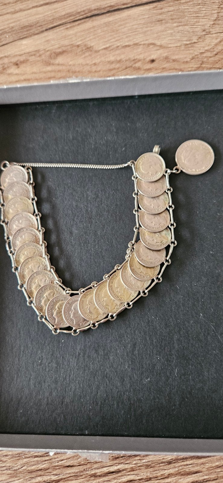 Zilveren Dubbeltjes Armband 22 cm pols omvang, Sieraden, Tassen en Uiterlijk, Armbanden, Gebruikt, Zilver, Zilver, Ophalen of Verzenden