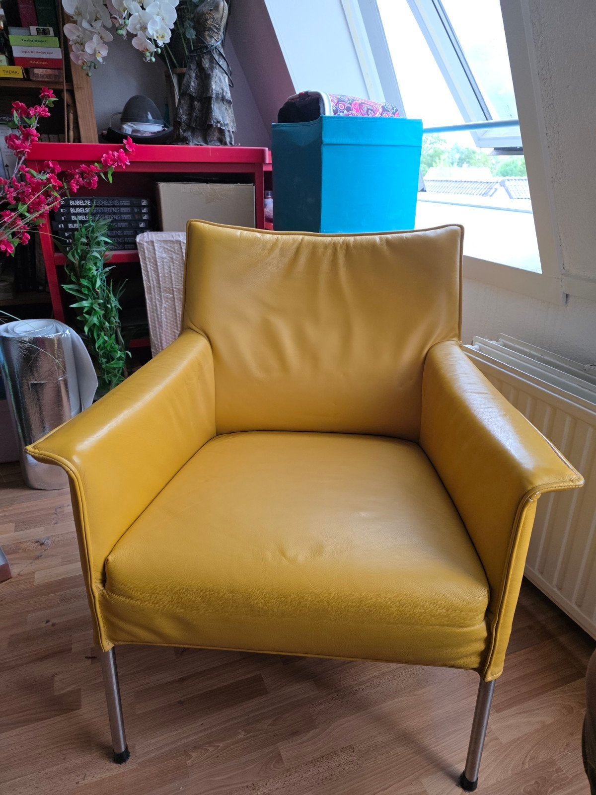 Design on Stock Fauteuil Limec, Huis en Inrichting, Fauteuils, Zo goed als nieuw, Leer, Metaal, 50 tot 75 cm, Minder dan 75 cm