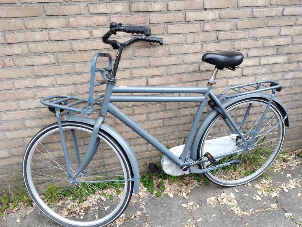 Herenfiets met dubbele stang en rekje, Ophalen, Gebruikt, Overige merken