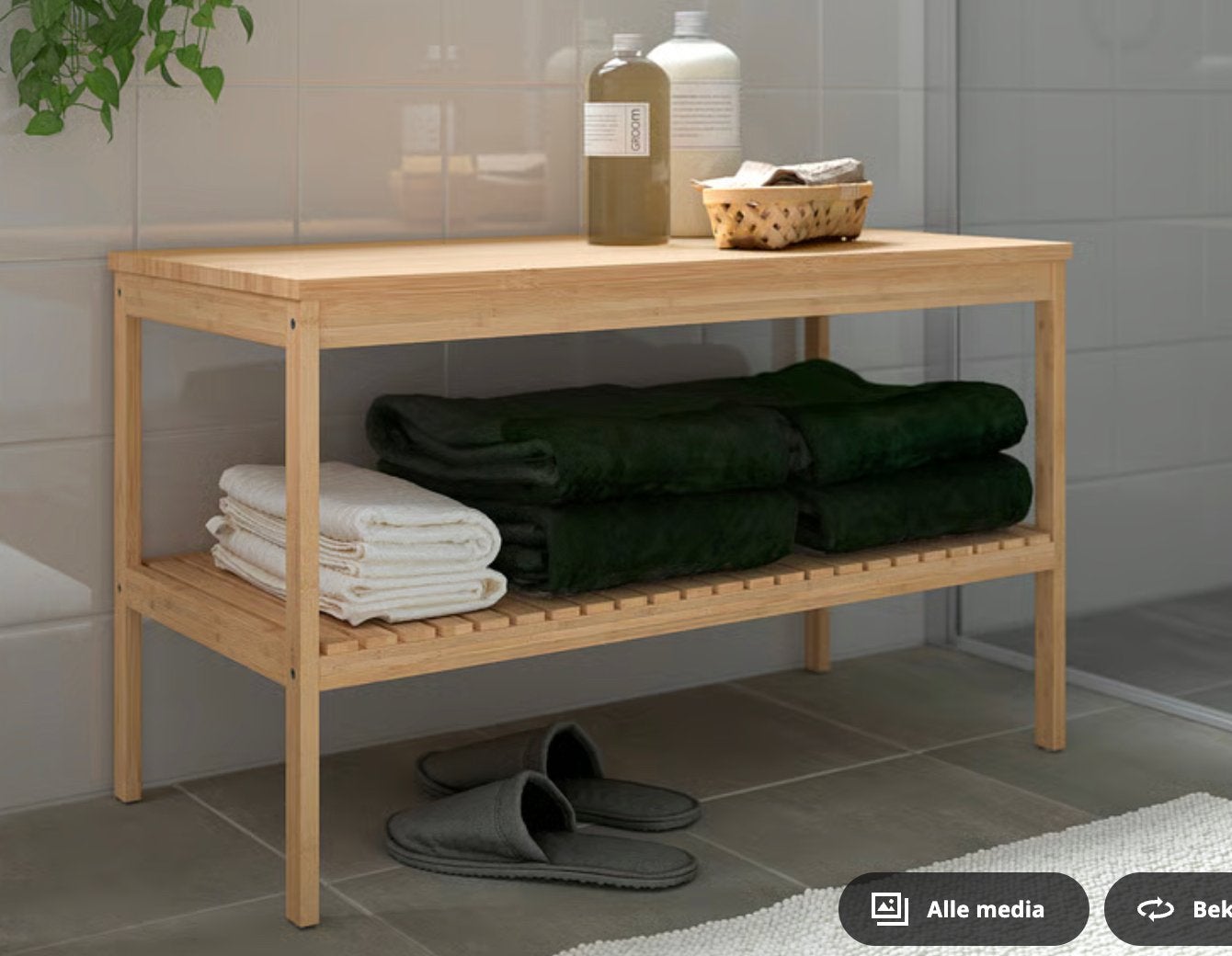 Ikea Ragrund Bamboe badkamerrek met twee planken, Ophalen, Overige typen, 50 tot 100 cm, Zo goed als nieuw