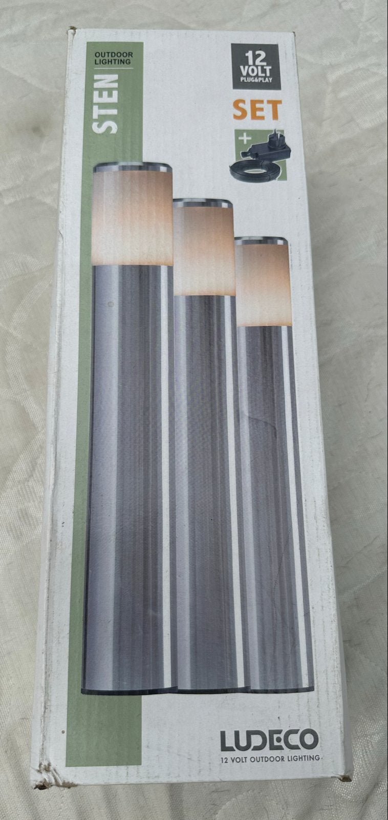 Ludeco 12V Buitenverlichting Set - RVS Tuinlampen (3 stuks), Ophalen of Verzenden, Nieuw