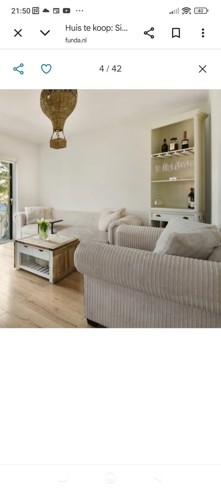 Mooie rib beige bank met loveseat, Gebruikt, Ophalen of Verzenden, Rechte bank, Stof
