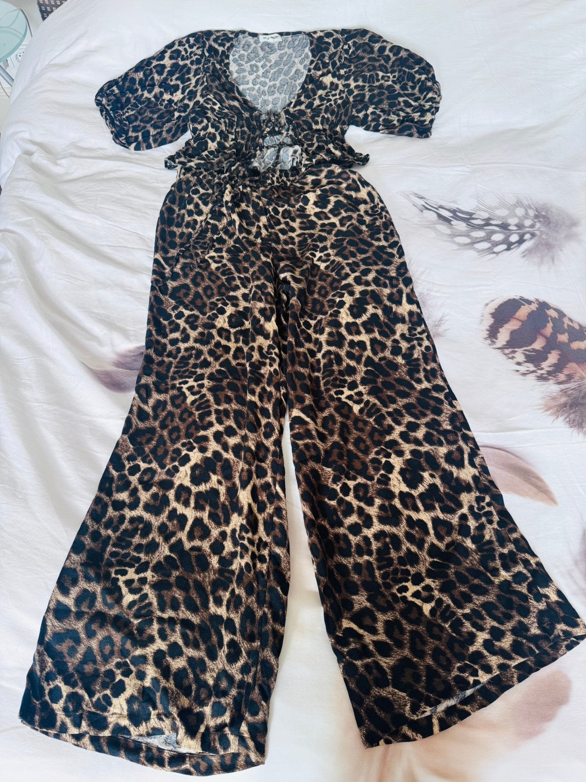 My Jewellery nieuwe luipaard set wide leg broek met top mt M, Maat 38/40 (M), Verzenden, Zwart, Nieuw