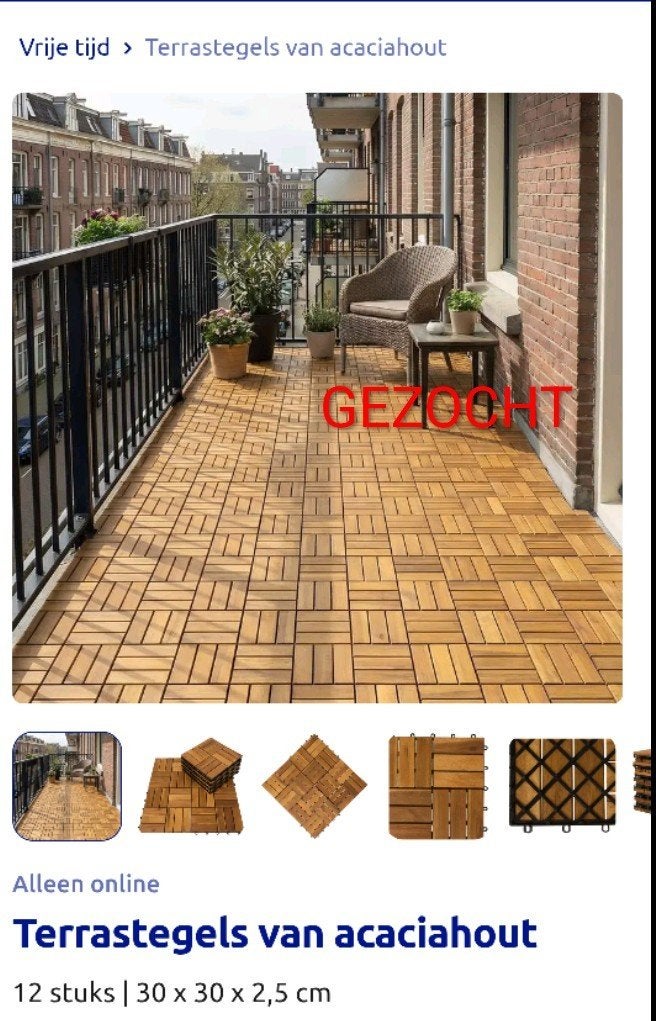GEZOCHT DEZE KLIK TERRAS TEGELS VAN DE LIDL OF ACTION, Ophalen of Verzenden, Hout