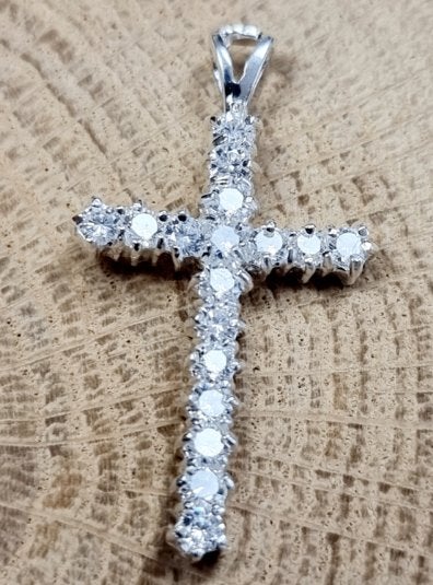 Echt zilveren kruisje helder zirconia groot., Ophalen of Verzenden, Zo goed als nieuw, Kruis of Symbool, Nvt
