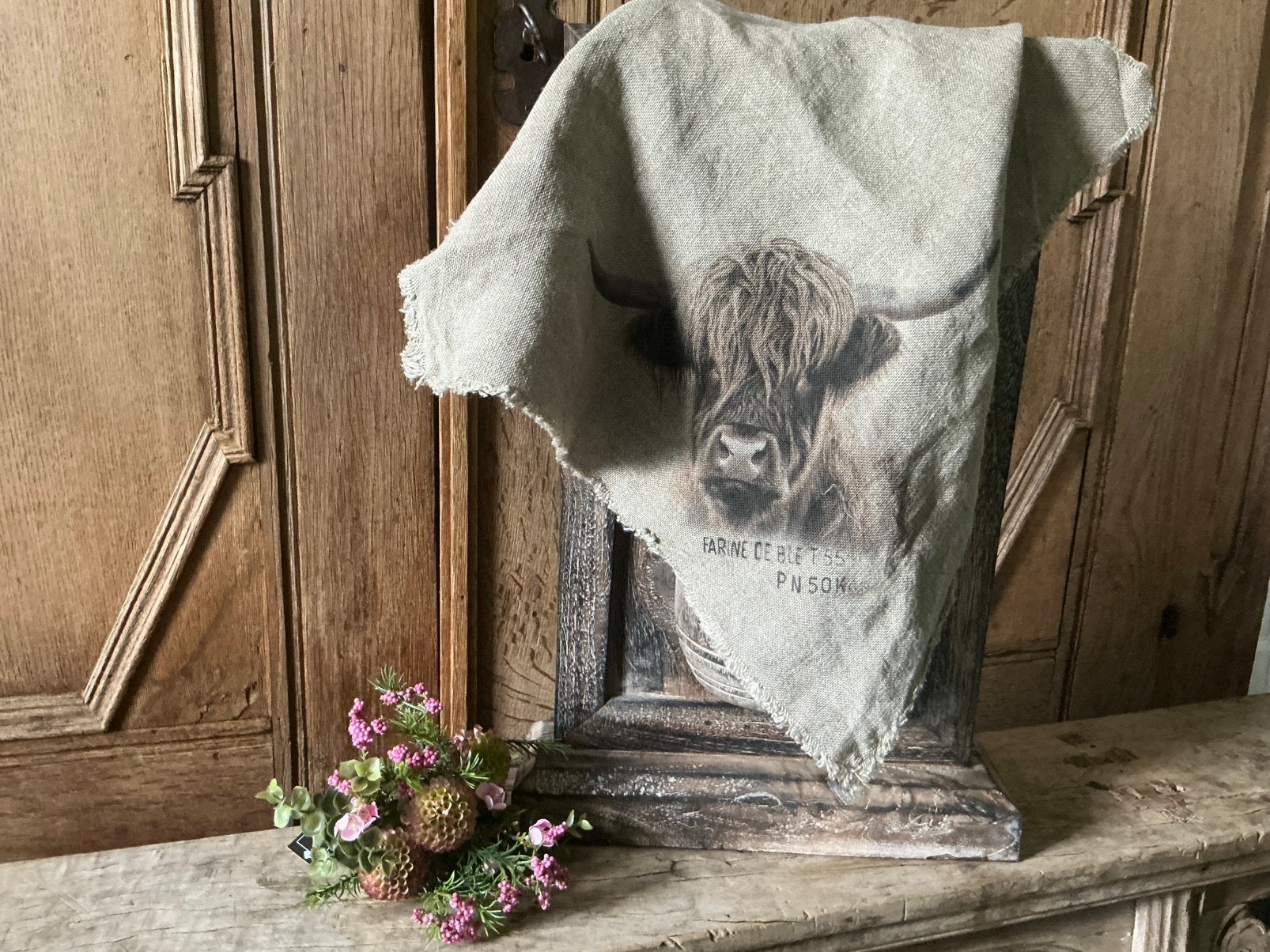 NIEUW Shabby doek Schotse Hooglander bruin 45 x 45 cm, Ophalen of Verzenden, Nieuw