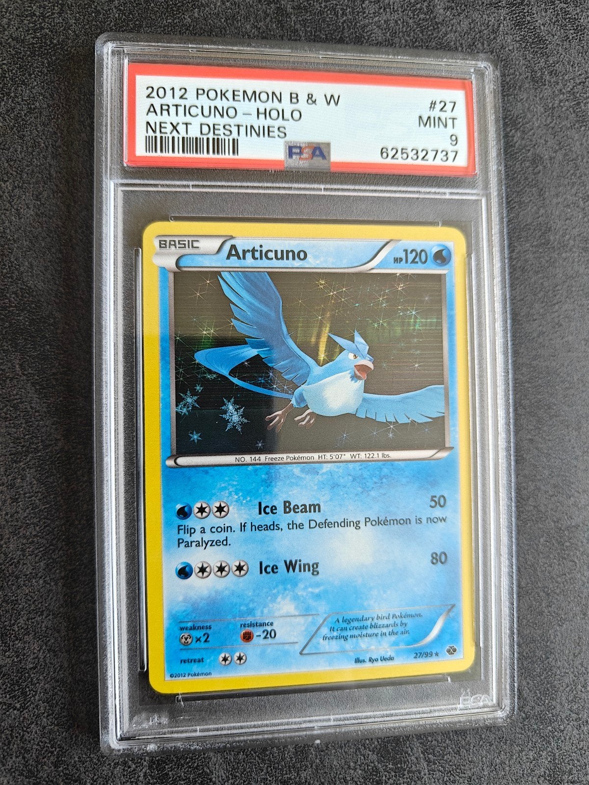 Articuno Holo Black & White Next Destinies PSA 9, Ophalen of Verzenden, Zo goed als nieuw, Losse kaart, Foil