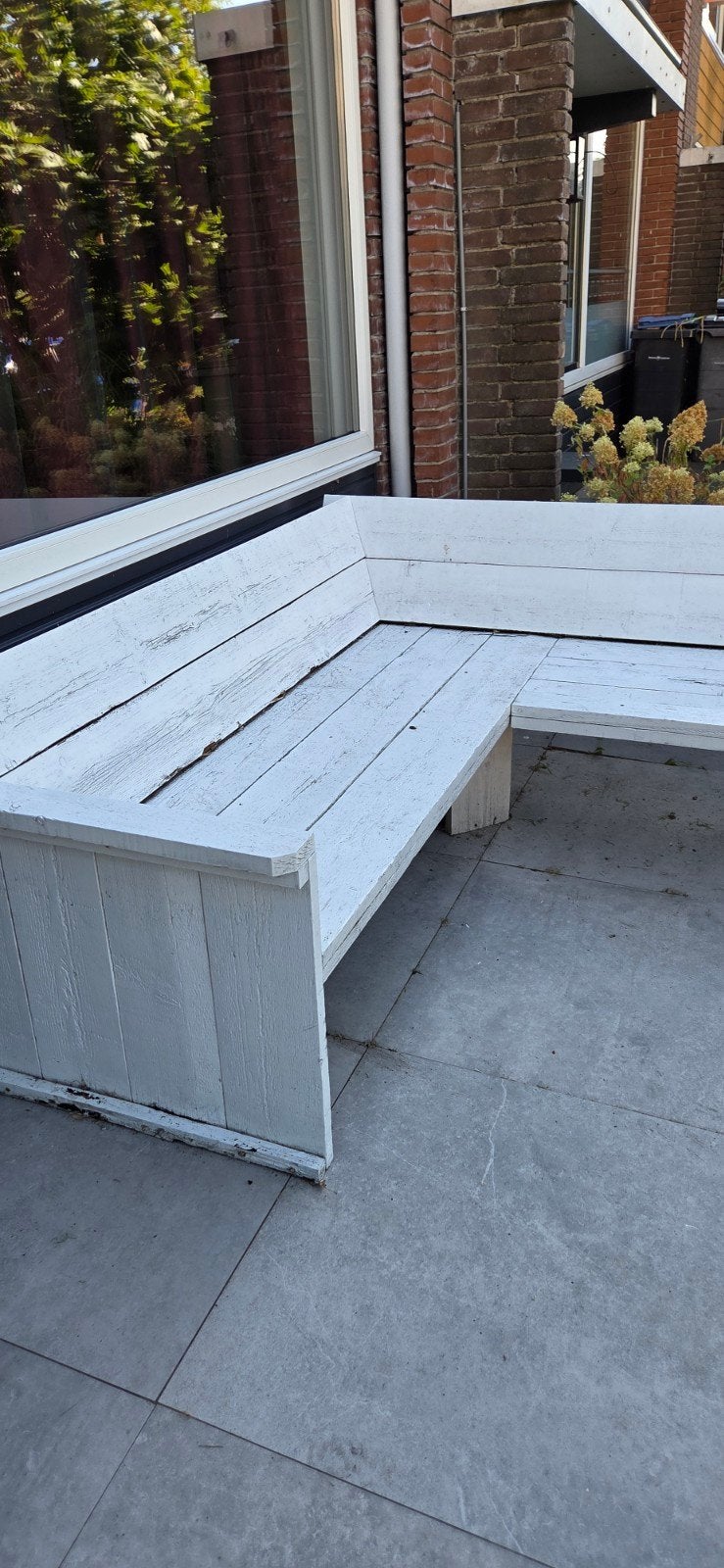 Steigerhouten hoekbank voor buiten, Tuin en Terras, Tuinbanken, Ophalen, Gebruikt, Hout