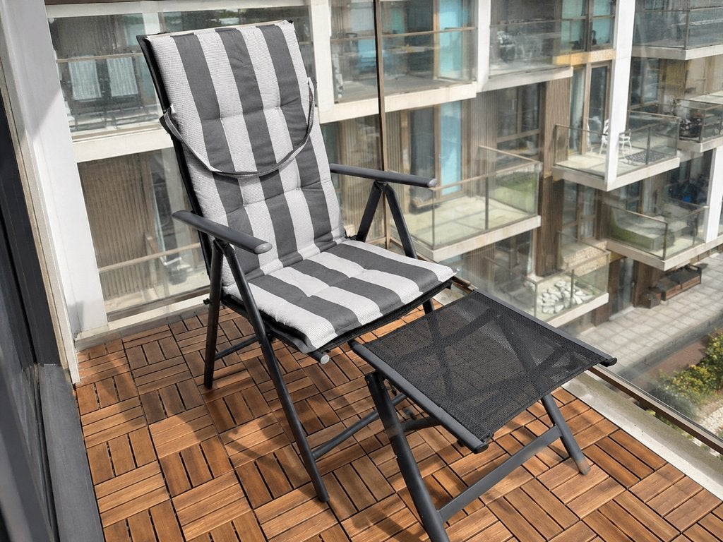 Tuinstoel / balkonstoel met voetenbankje, Tuin en Terras, Ophalen, Gebruikt, Kunststof, Verstelbaar