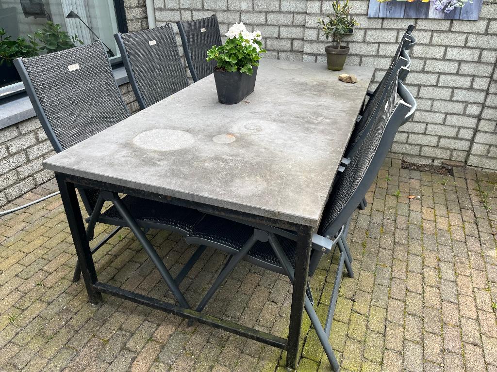 Natuursteen tuintafel, Tuin en Terras, Tuintafels, Ophalen, Gebruikt, Rechthoekig, Overige materialen