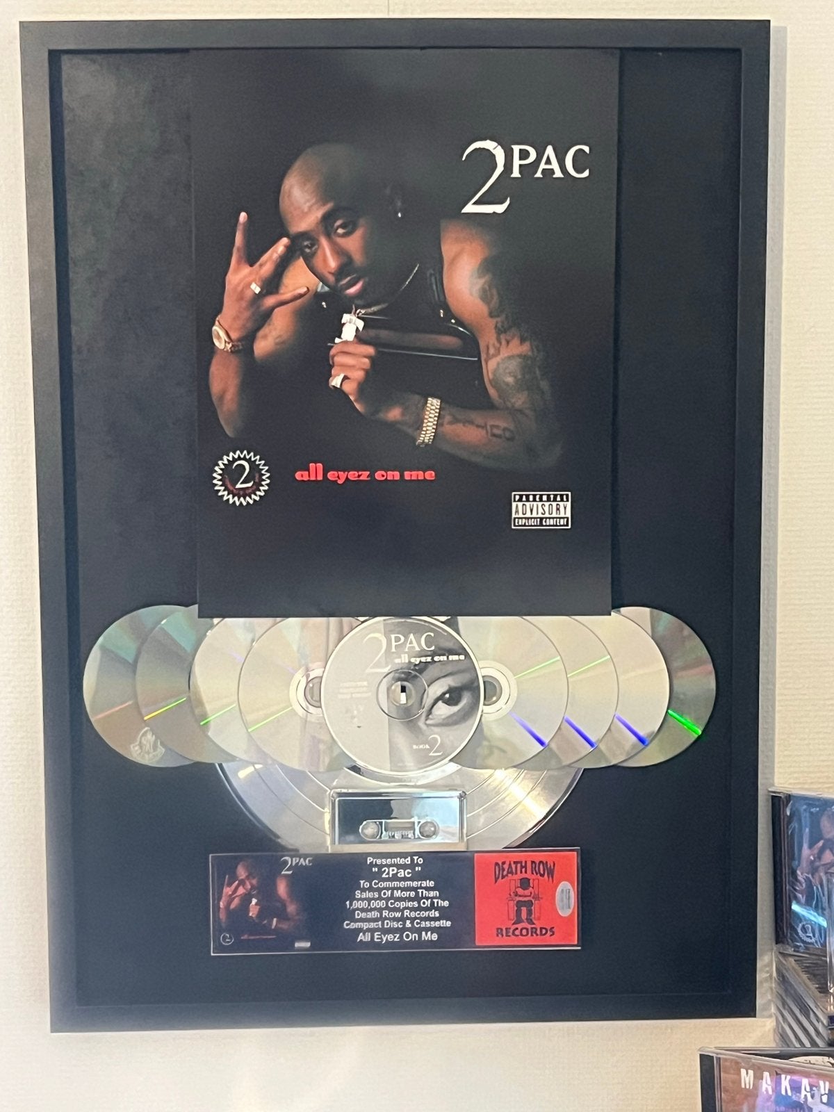 Tupac 2pac Shakur All Eyez On Me Platina Award Lijst, Ophalen of Verzenden, Zo goed als nieuw, Overige typen