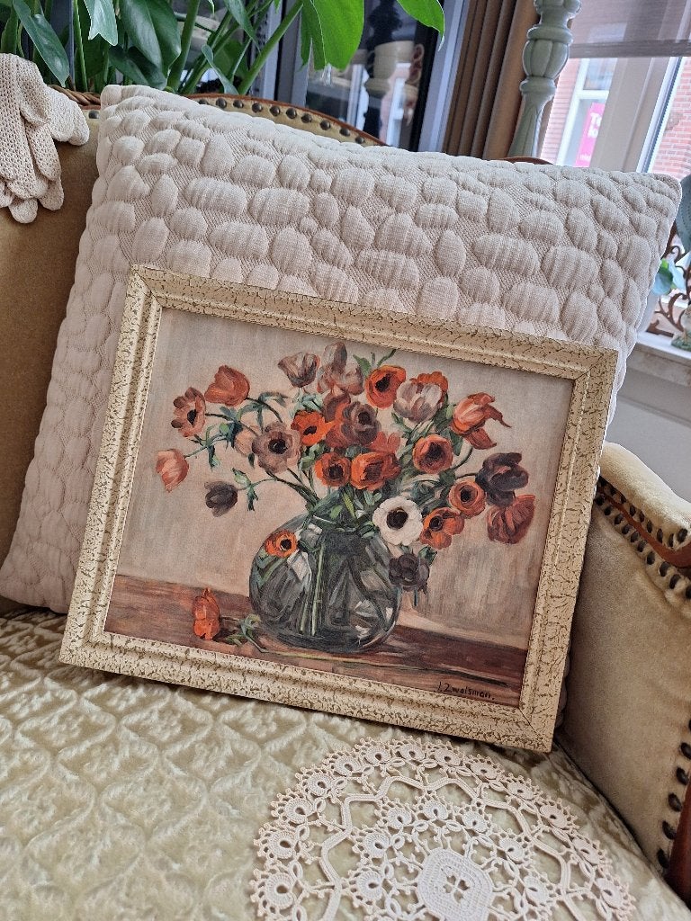 Brocant Schilderij Bloemen / Flowers ** Mimosa **, Ophalen of Verzenden