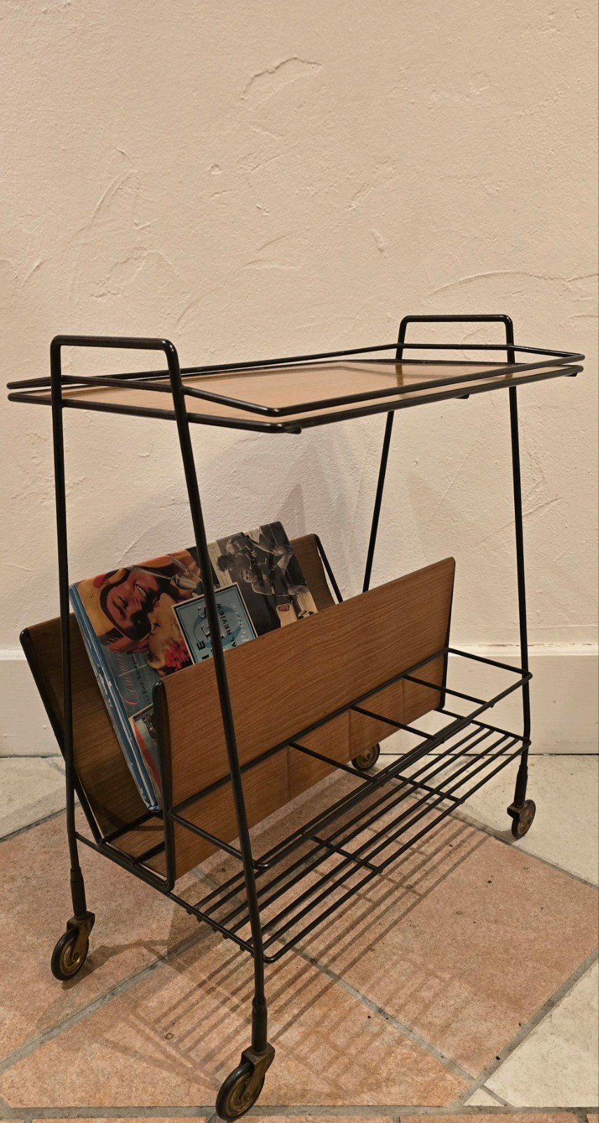 Vintage string trolley tijdschriftenrek, Ophalen of Verzenden, Gebruikt