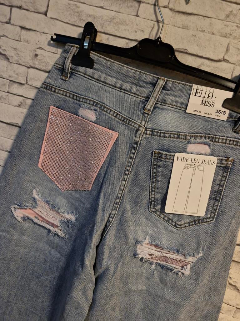 NIEUW Viral roze glitter pocket jeans ripped jeans, Ophalen of Verzenden, Nieuw, Overige kleuren, W30 - W32 (confectie 38/40)