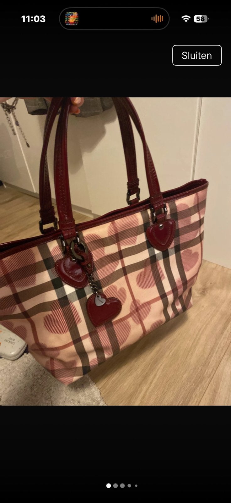 Vintage Burberry Nova Check Heart Tote, Ophalen of Verzenden, Gebruikt, Rood, Shopper