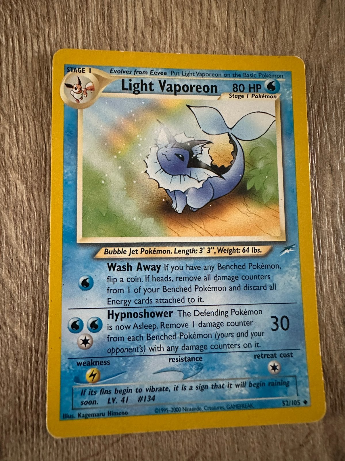 Pokémon Kaart: Light Vaporeon 52/105 (Neo Destiny), Ophalen of Verzenden, Zo goed als nieuw, Losse kaart