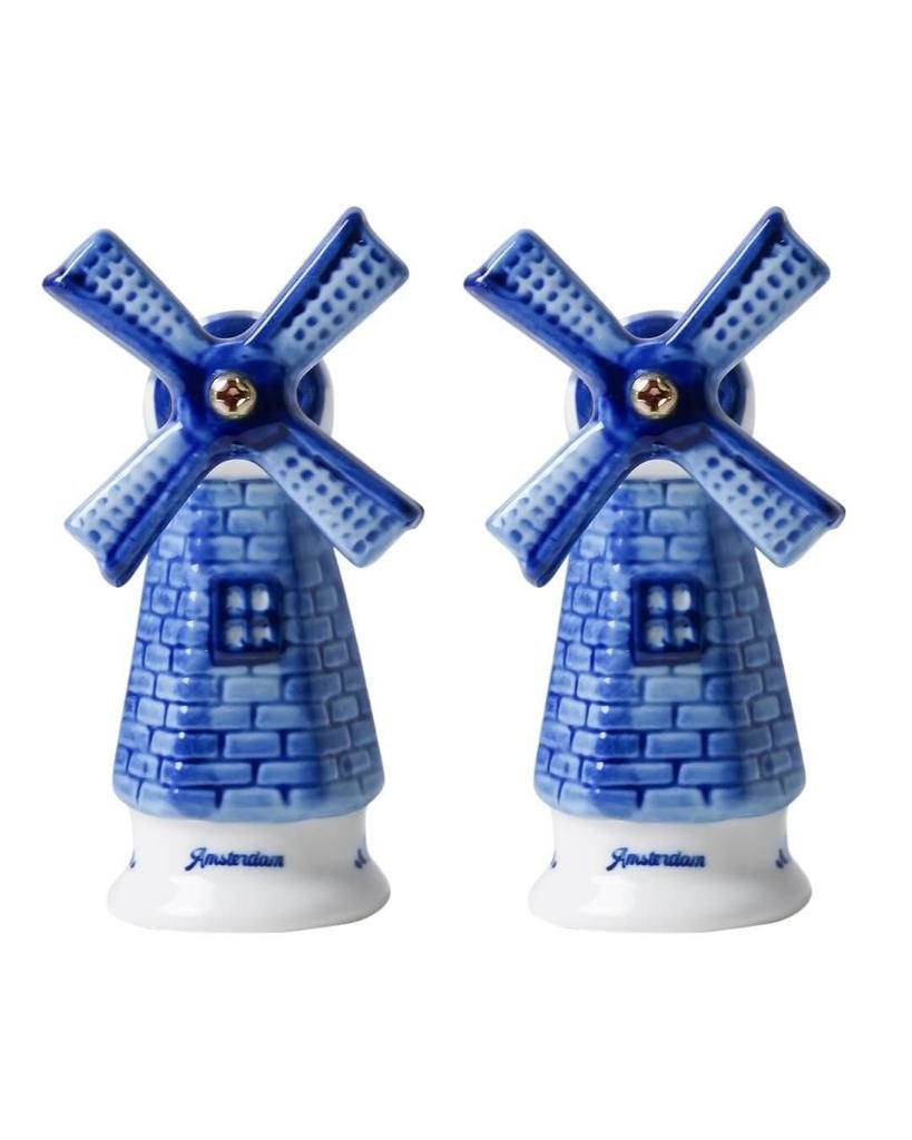 Heinen Delfts Blauw peper en zoutstel molens Amsterdam, Overige merken, Keramiek, Overige typen, Ophalen of Verzenden