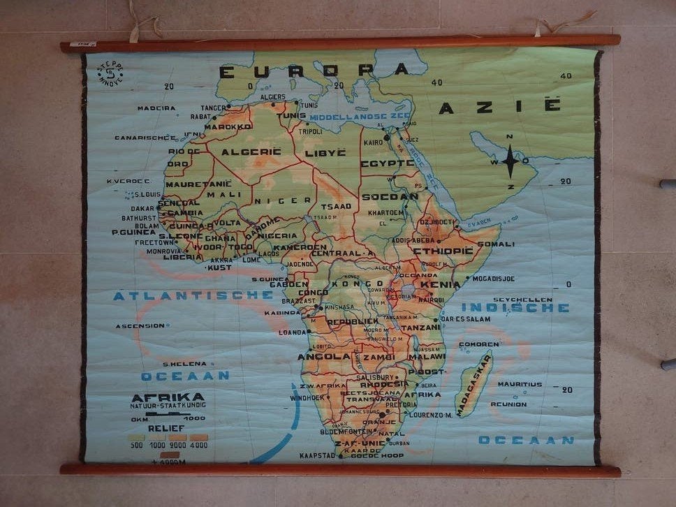 Vintage schoolkaart Afrika - Steppe Ninove, Ophalen, Aardrijkskunde