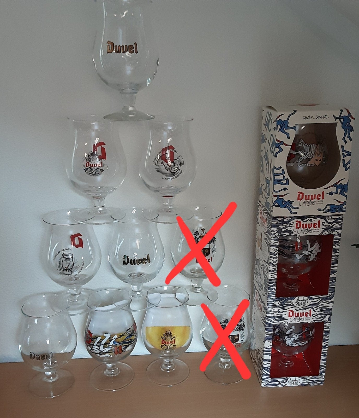 Duvel bierglazen collectie - diverse designs, Ophalen, Zo goed als nieuw, Meerkleurig, Overige merken