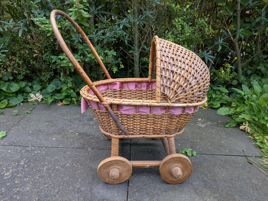 Vintage Rieten Poppenwagen met Houten Wielen – Retro, Ophalen, Gebruikt, Overige typen