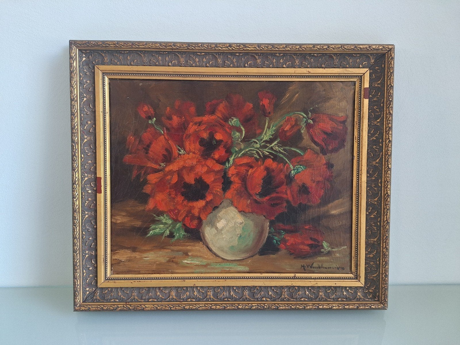 Bloemstilleven van H. Windhausen (vermoedelijk Henri), Ophalen, Doek, Realistisch, Stilleven