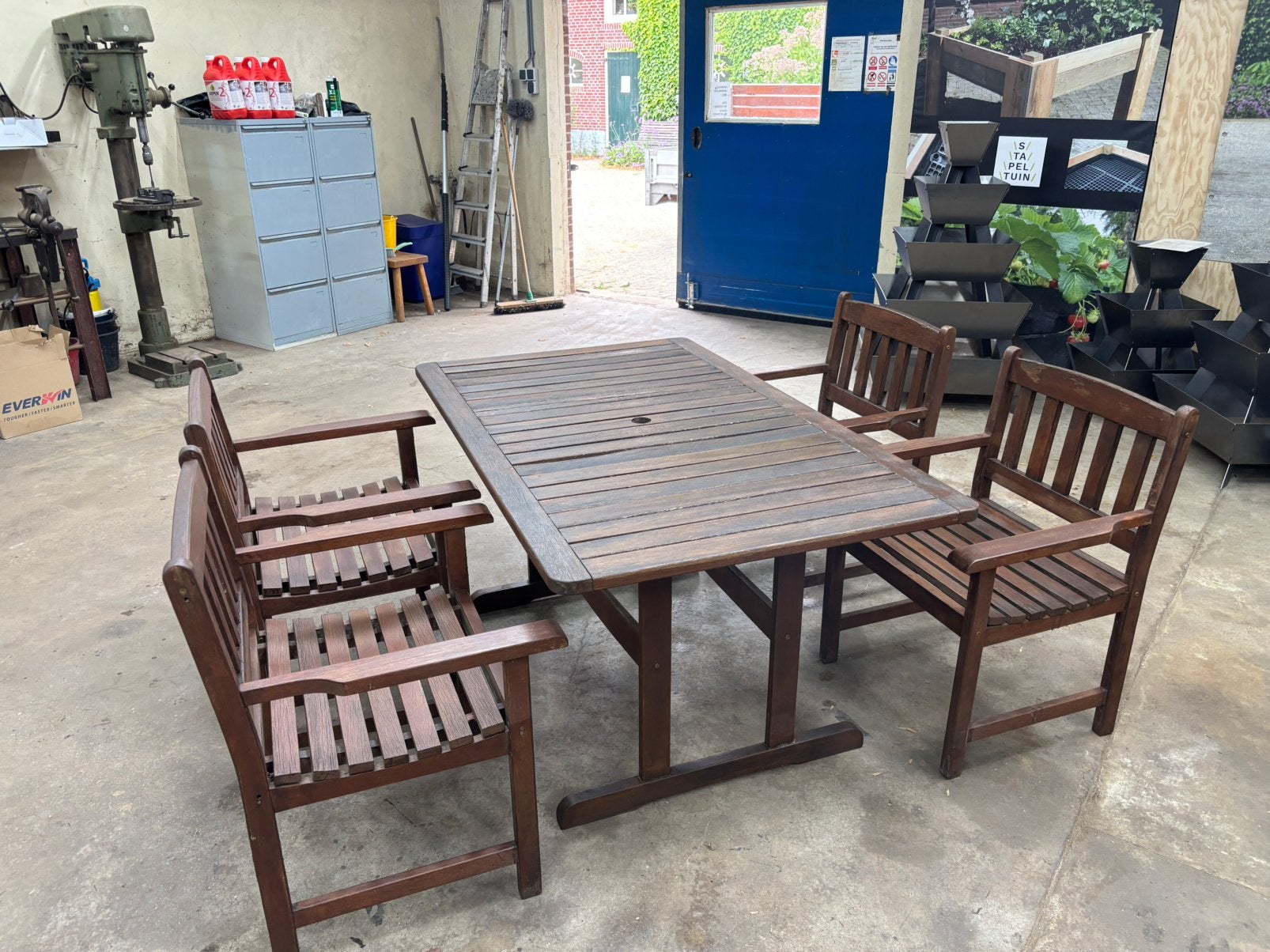 Tuinset hardhout, Tuin en Terras, Ophalen, 4 zitplaatsen, Gebruikt, Hardhout